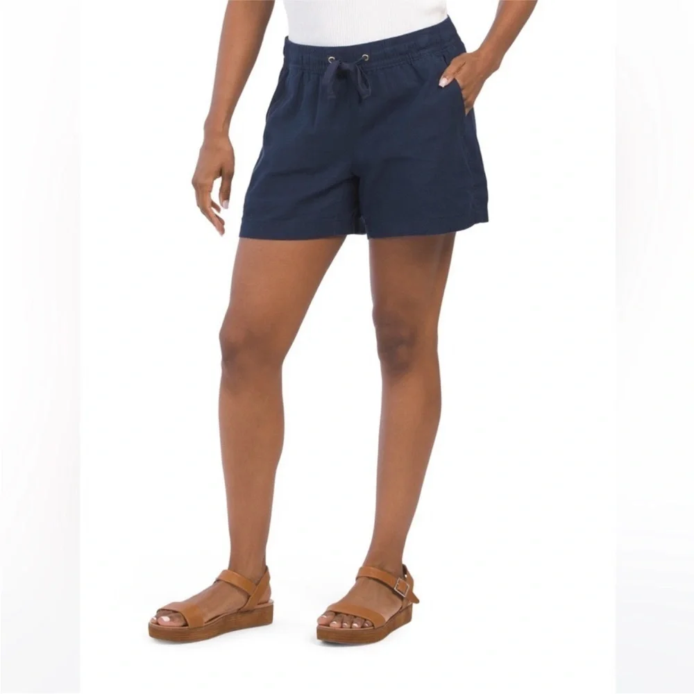 Nautica Women's Linen Blend Pull-On Navy Drawstring Casual Shorts size XL